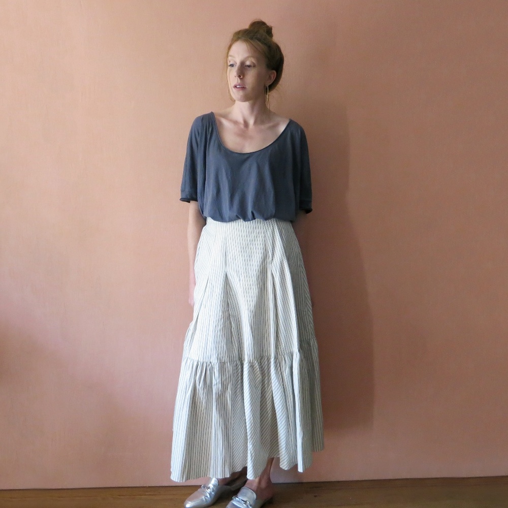 Striped Ruffle Maxi Skirt
